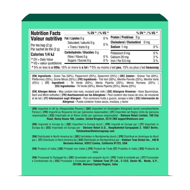 VAHDAM, Mint Green Tea Bags (30 Count) 100% Pure Leaf Tea, High Grown, Low Caffeine, Non GMO, Gluten Free | Individually Wrapped Plant-Based Pyramid Tea Bags | Direct from Source