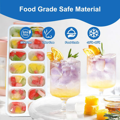 Skiennix Silicone Ice Cube Tray - Easy-Release Stackable Design, BPA-Free, 4 Pack with Lids (56 Cubes)