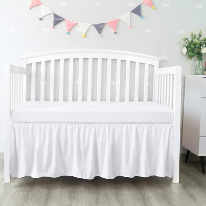 Skiennix Crib Bed Skirt - 28” x 52” Pleated Dust Ruffle with 14” Drop | Soft Solid White Design