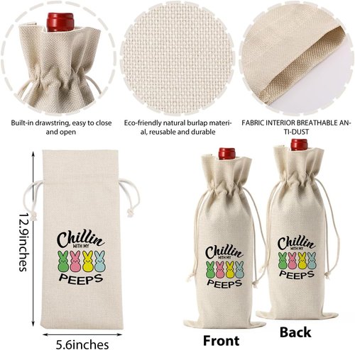 Funny Easter Wine Bag Easter Decorations Easter Holiday Gifts for Women Men Easter Wine Bag Gifts for Wine Lover Easter Party Decorations Chillin with My Peeps Wine Bottle Bag