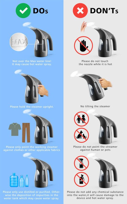 HiLIFE Steamer for Clothes, Portable Handheld Design, 240ml Big Capacity, 700W, Strong Penetrating Steam, Removes Wrinkle, for Home, Office(ONLY FOR 120V)-Black