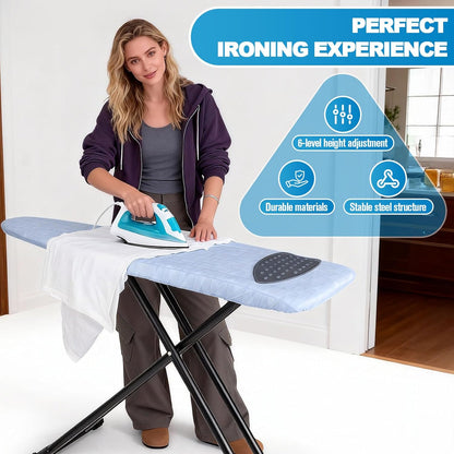 Skiennix Ironing Board - Heavy Metal Frame with Silicone Iron Mat | Foldable & Adjustable 13x43in