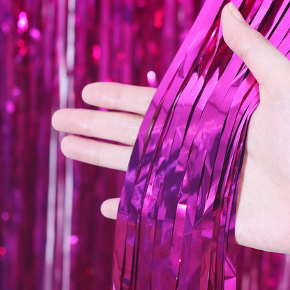Voircoloria Pink Foil Fringe Backdrop Curtains - 4 Pack Tinsel Streamers for Parties & Events