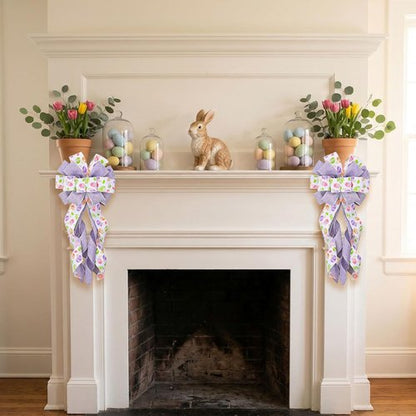Estivaux Large Easter Wreath Bow - Purple & White Burlap Decor for Front Door & Spring Celebrations