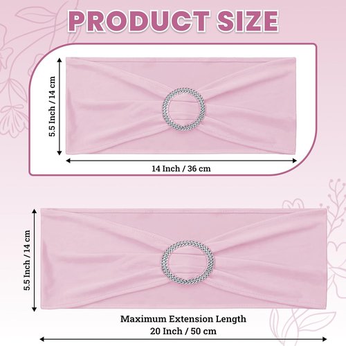 MDS Spandex Chair Sashes - Pack of 200 Elastic Stretch Bands with Slider Bow for Wedding Decor | Blush Pink