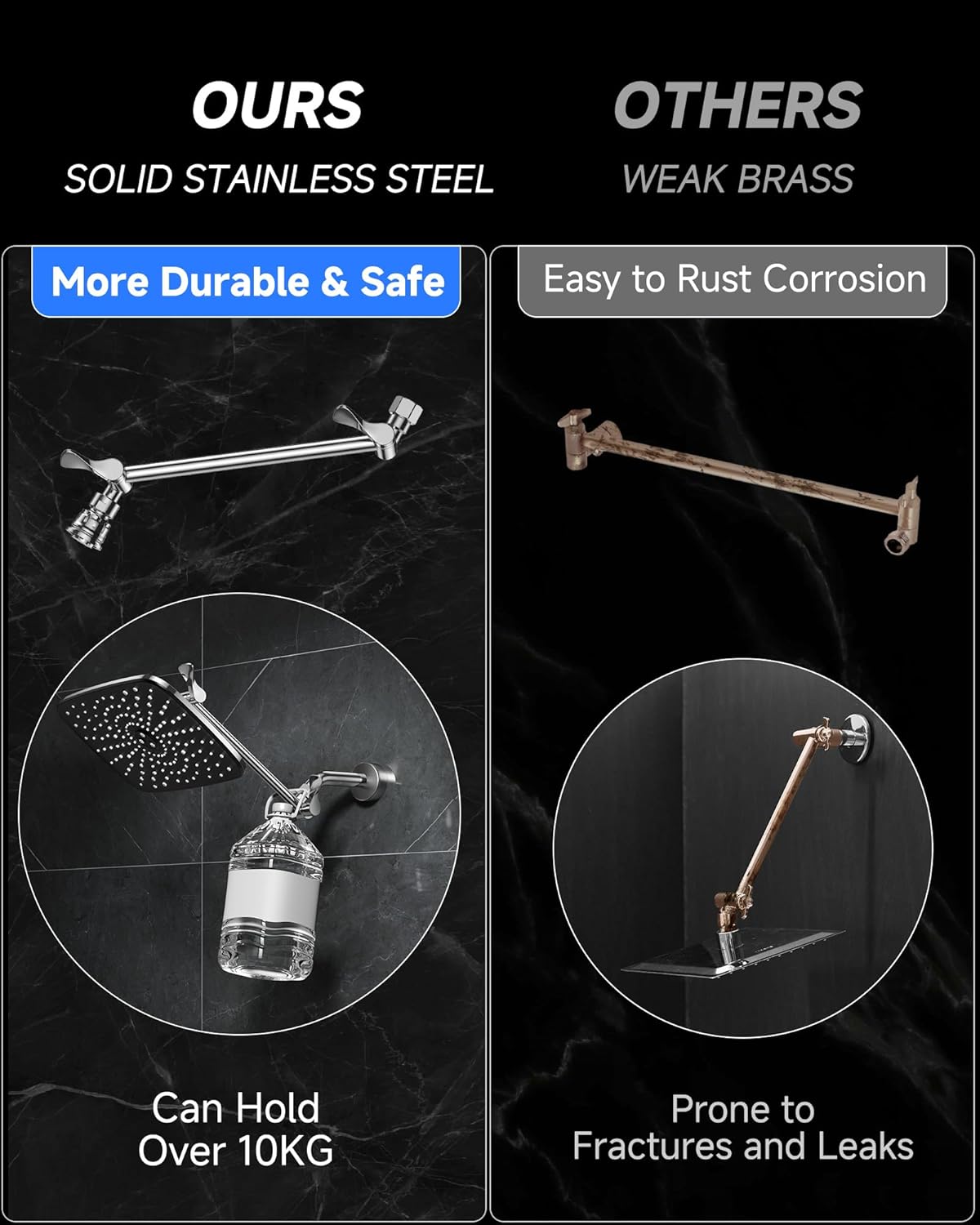 Veken 11.8" Rain Shower Head - Rectangular Stainless Steel Showerhead with Adjustable Arm & High Pressure | Chrome Finish