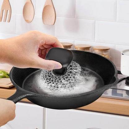 Cast Iron Scrubber - 316 Chainmail Cleaner for Pans & Skillets | Dishwasher Safe Cleaning Kit, Black