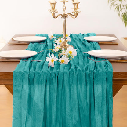 Socomi Teal Blue Cheesecloth Table Runner - 120 Inch Boho Rustic Gauze for Weddings & Parties