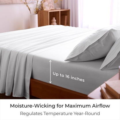 Mellanni Queen Sheets Set - 4 PC Iconic Collection Bedding - Hotel Luxury, Extra Soft, Cooling Bed Sheets - Wrinkle, Fade, Stain Resistant (Queen, White)