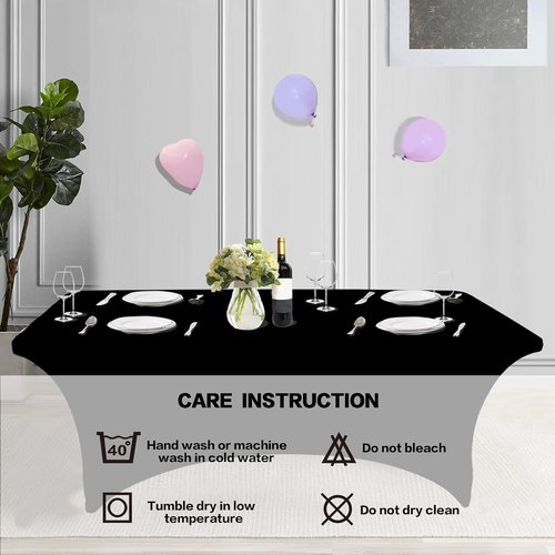 IVAPUPU 4FT Rectangular Table Cloth - Washable Spandex Fitted Covers for Events & Parties | Black