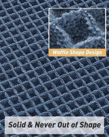 AMOAMI Upgraded Waffle Runner Rug Super Absorbent Non Slip Bath Mats for Bathroom Floor Washable Bathroom Runner Rug with Tassels, Ideal for Hallway Bedroom Laundry Room, Blue, 2' x 4'(24" x 48")