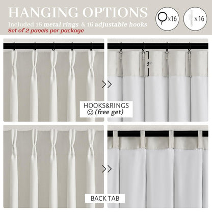 Pleat Viral Linen 90 Inch Blackout Curtains for Bedroom, Pinch Pleated Soundproof Privacy Farmhouse Window Drapes Decor with Hooks Neutral Beige White Nursery/Kids Room Darkening Burg 2 Panels Set