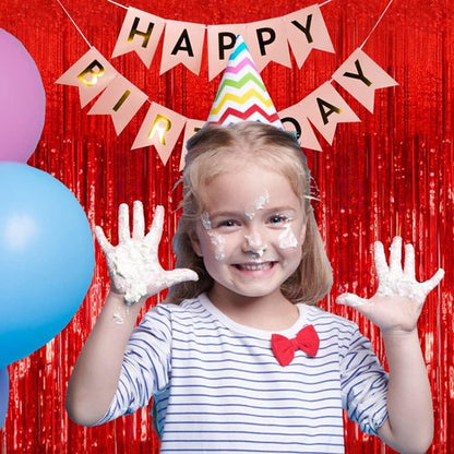 Foil Curtain Backdrop - 20 Pack Red Metallic Tinsel Fringe Curtains for Party & Event Decor