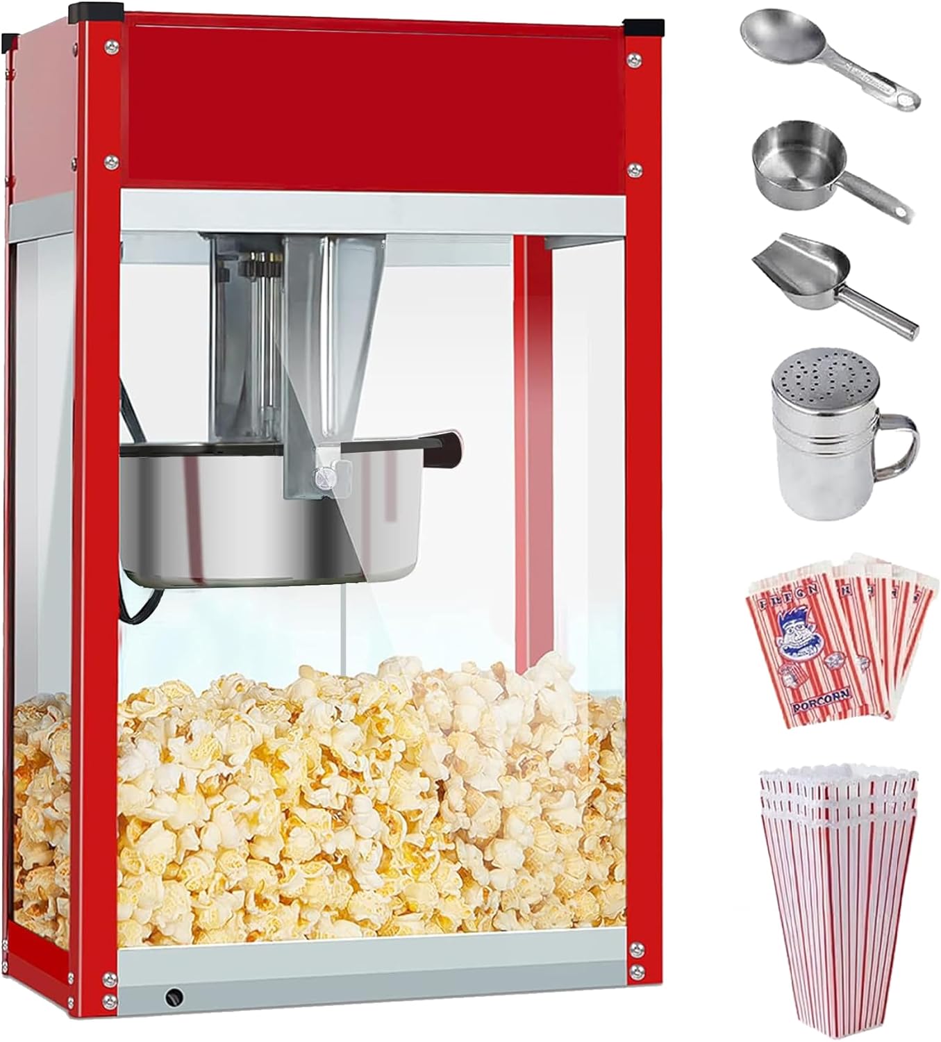 Popcorn Machine - Electric Popcorn Popper | Stainless Steel Kettle, Ready in 5 Minutes | 8 oz Capacity, Red