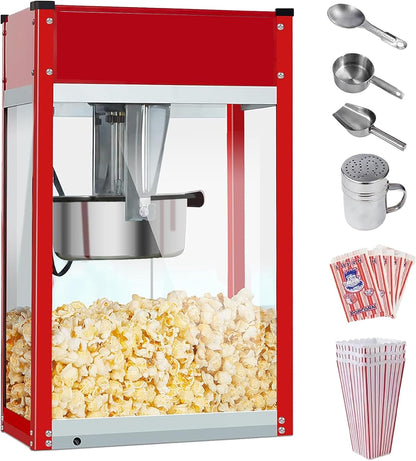 Popcorn Machine - Electric Popcorn Popper | Stainless Steel Kettle, Ready in 5 Minutes | 8 oz Capacity, Red