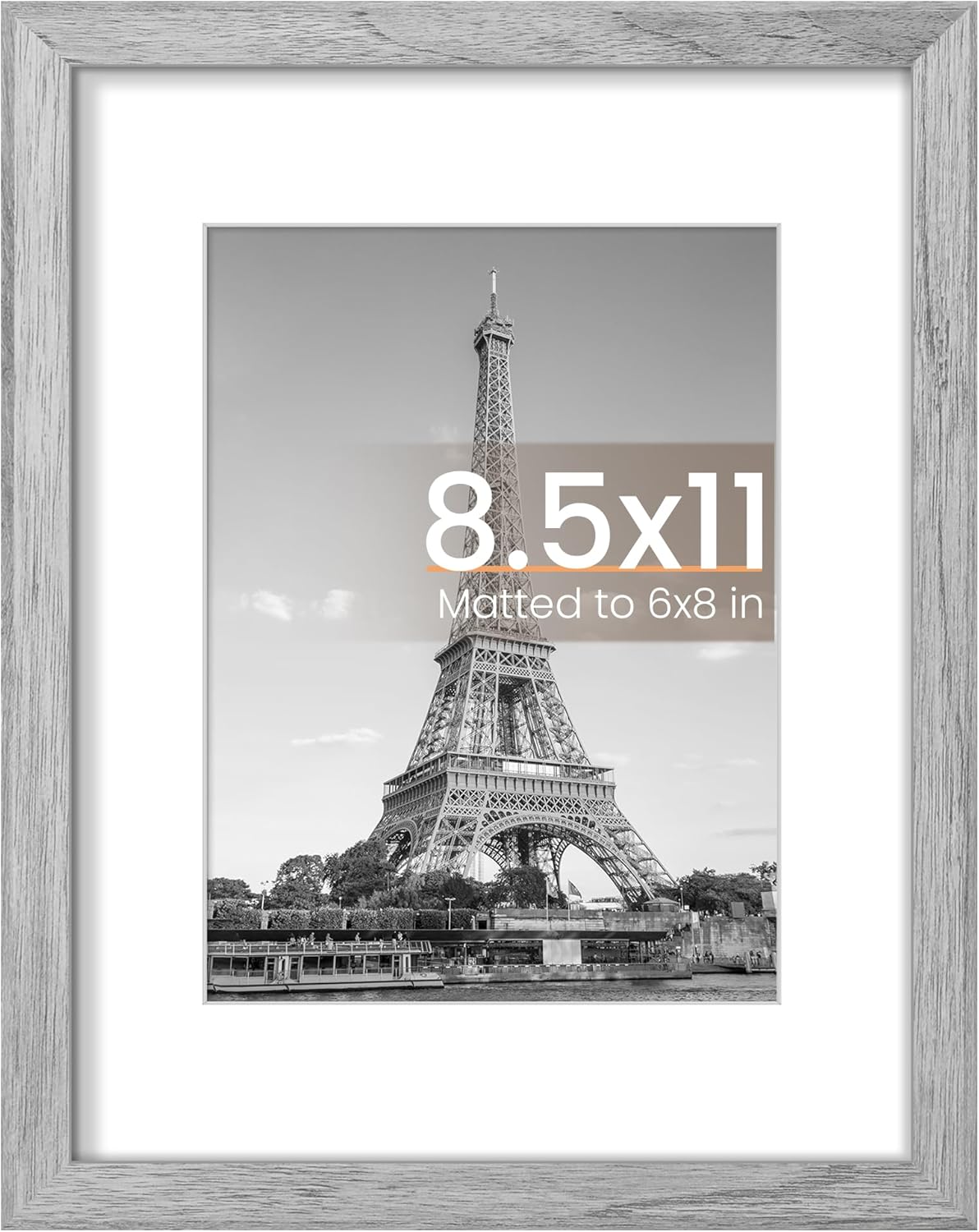 Upsimples 8.5x11 Picture Frame - Versatile Display for 6x8 or 8.5x11 Photos | Gray, 1 Pack