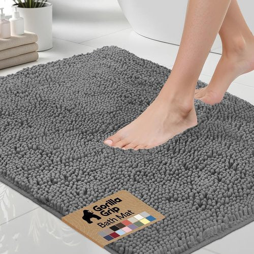 GORILLA GRIP Bath Rug Mat - Thick Soft Absorbent Chenille | Quick-Dry Microfiber, 54x24, Grey