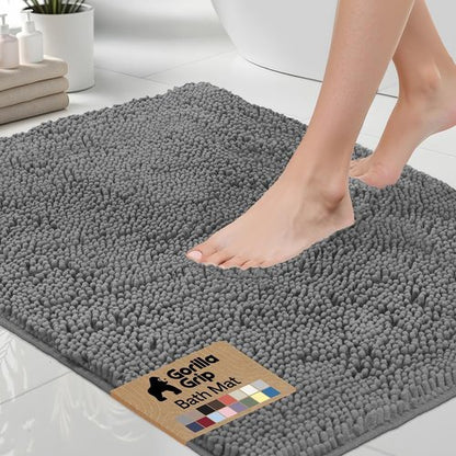 GORILLA GRIP Bath Rug Mat - Thick Soft Absorbent Chenille | Quick-Dry Microfiber, 54x24, Grey