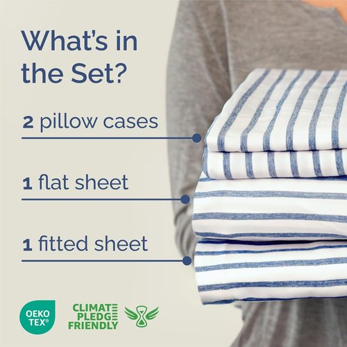 King Size 4 Piece Sheet Set - Comfy Cooling Bed Sheets - Luxury Hotel Quality | Deep Pockets, Soft, Wrinkle-Free - Blue Stripes