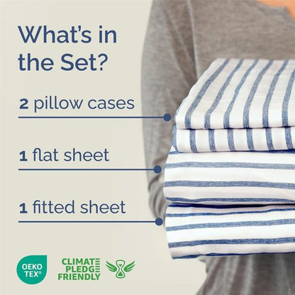 King Size 4 Piece Sheet Set - Comfy Cooling Bed Sheets - Luxury Hotel Quality | Deep Pockets, Soft, Wrinkle-Free - Blue Stripes