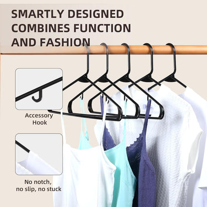 Skiennix Plastic Hangers - Space-Saving, Sturdy Design with 2 Built-In Hooks | 20 Pack