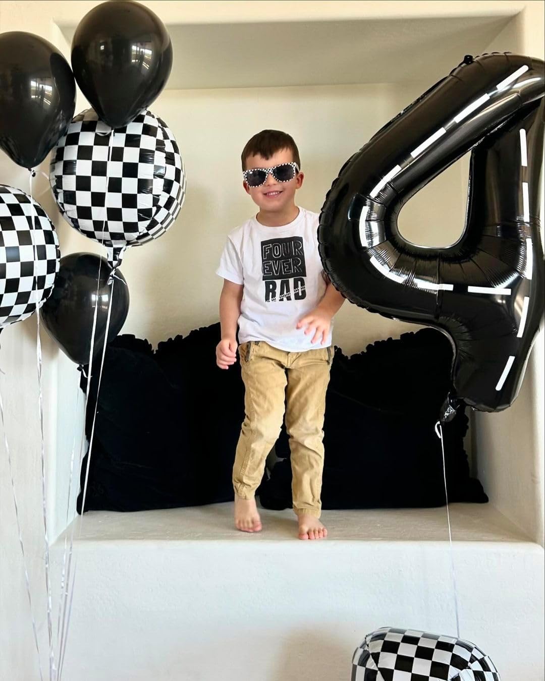 Race Car 4 Balloon - 40 Inch Number Balloon for 4th Birthday Party Decorations