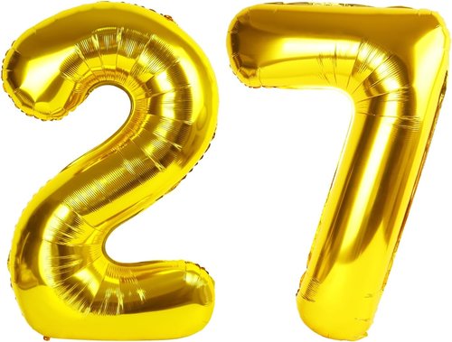 Gold Number 27 Balloon - 40 Inch Golden Birthday Decoration for 27th Celebration | Party Supplies