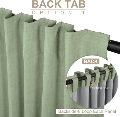 Skiennix 100% Blackout Linen Curtains - Thermal Insulated Drapes, 84" Long, 50" W, Sage | 2 Panels Set