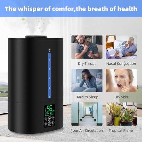 Coolfiqu 6L Humidifier - Versatile Cool & Warm Mist for Bedroom, Baby & Plants | Quiet, Adjustable, 360° Nozzle - Black (2026 Upgrade)