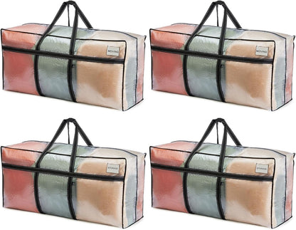 VENO Extra Large Moving Bags - Heavy Duty Storage Solution for College & Christmas Tree | 4 Pack, Clear