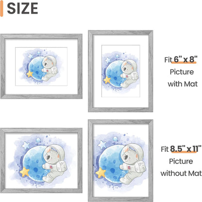 Upsimples 8.5x11 Picture Frame - Versatile Display for 6x8 or 8.5x11 Photos | Gray, 1 Pack