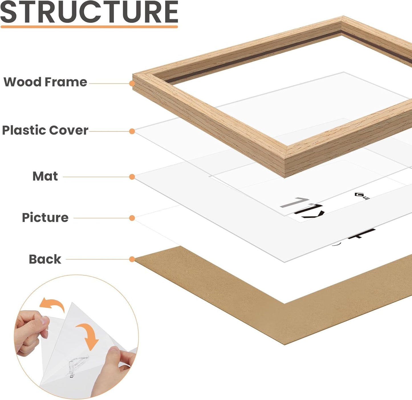 Upsimples 11x14 Picture Frame - Natural Solid Wood Frame for 8x10 or 11x14 Photos | Vertical/Horizontal Display