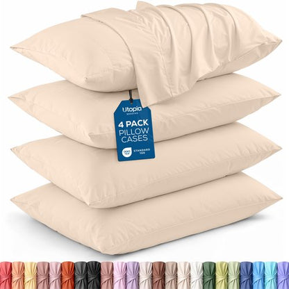 Utopia Bedding Standard Pillow Cases - 4 Pack - Envelope Closure - Soft Brushed Microfiber Fabric - Shrinkage and Fade Resistant Pillow Covers Standard Size 20 X 26 Inches (Standard, Beige)