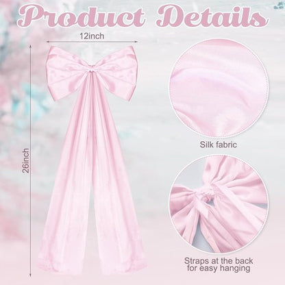 Knitgrip Large Wedding Pew Bows - Elegant Satin Ribbon Decorations | 12 x 29.5 Inch | Pink, 24 Pcs