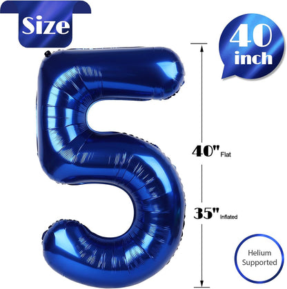 Number 5 Balloon by Night Blue - 40 Inch Giant Foil Balloon for 5th Birthday Party Decorations