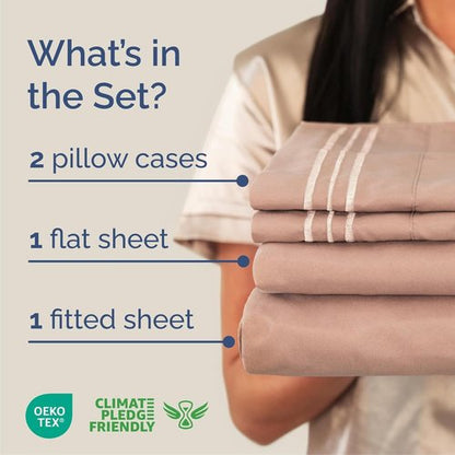 Cal King Size 4-Piece Sheet Set | Regine Switzerland Comfy Cooling Bed Sheets - Ultra-Soft, Deep Pockets, Wrinkle-Free - Oeko-Tex Certified, Mauve