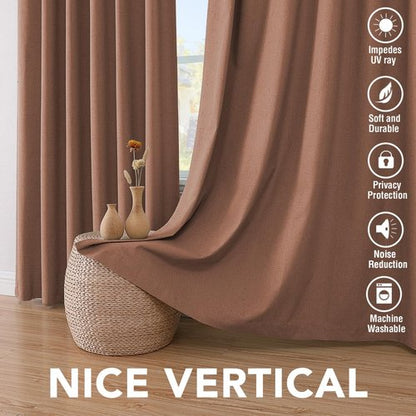 H.VERSAILTEX Linen Blackout Curtains 108 Inches Long 100% Blackout Thermal Insulated Textured Linen Look Curtain Draperies Anti-Rust Grommet, Energy Saving with White Liner, 2 Panels, Washed Spice