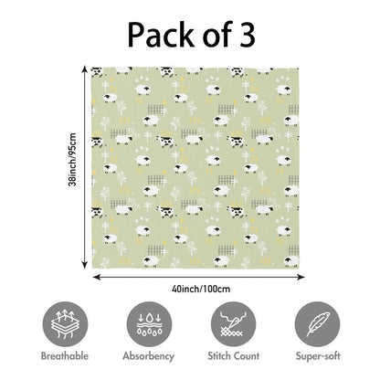 Muslin Swaddle Blankets for Newborn, 3 Pack Breathable Soft Receiving Blanket, Large 38 x 40 inches Swaddle Wrap Burping Clothes Diapers, Essentials Infant Shower Items, Toddler Gift (Cute Farm)