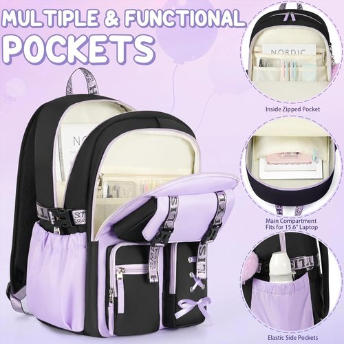 Fimibuke Girls' Backpack Set - 3 PCS Waterproof Design with Lunch Box & Pencil Case | Perfect for School & Travel