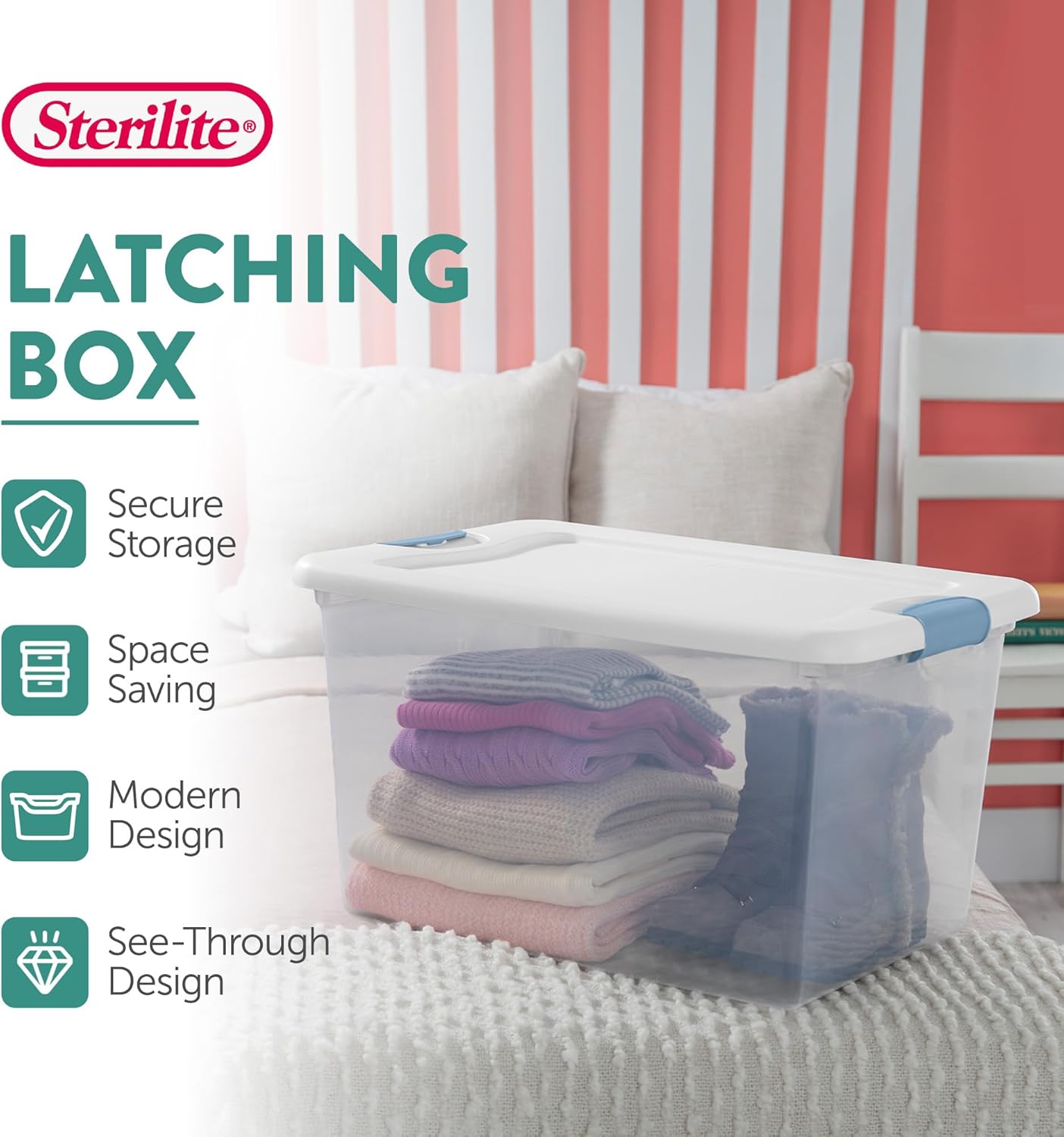 Sterilite 64 Quart Clear Plastic Storage Bins - 4-Pack Latching Organizers for Home & Dorm Use