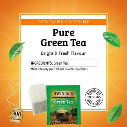 Twinings Pure Green Tea Individually Wrapped Bags, 25 Count (Pack of 6), Smooth Flavour, Enticing Aroma, Caffeinated, Enjoy Hot or Iced, 150 Teabags