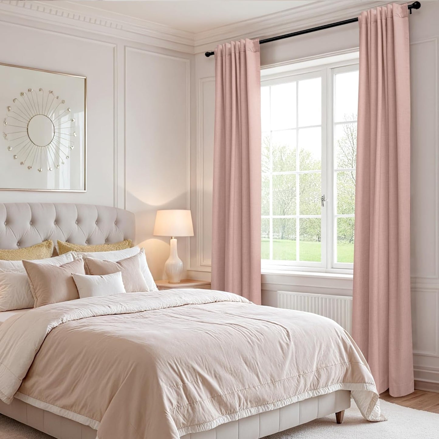 Regine Switzerland 100% Blackout Linen Curtains - Thermal Insulated Drapes, 50" W x 120" L, Blush Pink