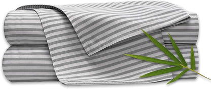 Pure Bamboo Queen Sheets - Luxuriously Soft 100% Organic Viscose Bed Sheet Set | Cooling Stripes, Double Stitching