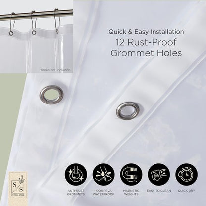 Stitch & Stone Shower Curtain Liner, Premium Extra Lightweight Durable Waterproof 3g PEVA for Bathroom with Weighted Magnets, Standard Size 70" x 72" Clear 1 Pack