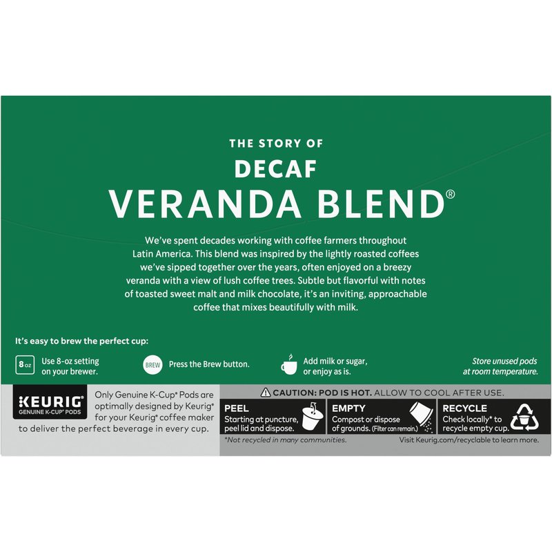 Starbucks K-Cup Coffee Pods, Starbucks Blonde Roast Hot or Iced Coffee, Decaf Veranda Blend, 60 Keurig Pods
