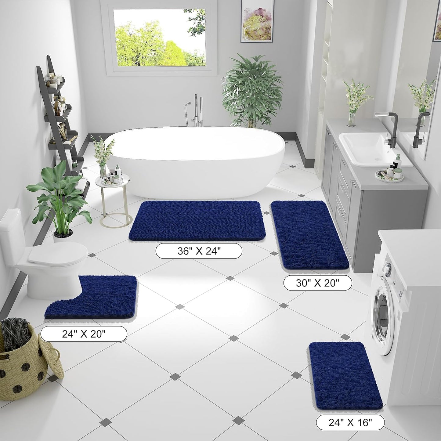 OLANLY Large Bathroom Rugs - Extra Soft Chenille Bath Mats | Quick Dry, Machine Washable, Navy 40x24