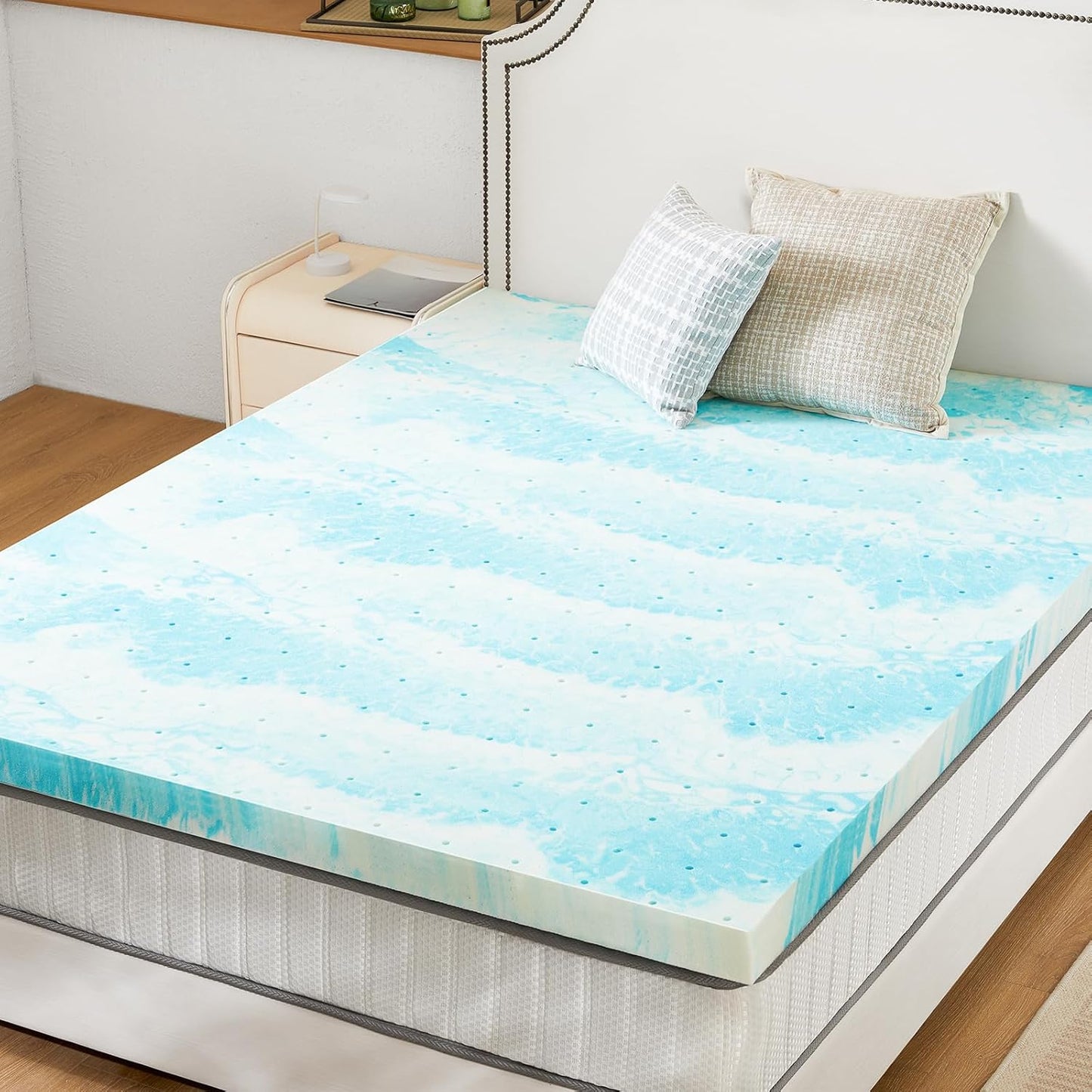 Sweetcrispy Memory Foam Mattress Topper - 3 Inch Thick Gel-Infused Cooling Pad for Twin Bed | CertiPUR US Certified, Breathable Blue