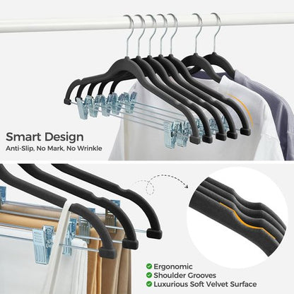 HOUSE DAY Velvet Hangers - Adjustable Clips & 360° Hook | 30 Pack Heavy-Duty Non-Slip Suit Organizer (Black)