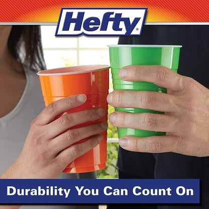 Hefty Party On Disposable Plastic Cups - 16 Ounce Assorted Colors | 100 Count Pack