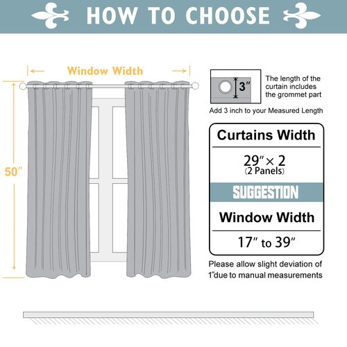 ChrisDowa Small Window Curtains 50 inches Long for Bedroom - Grommet Short Thermal Insulated Room Darkening Curtains for Kitchen (2 Panels, Stone Blue, 29 x 50 Inch)
